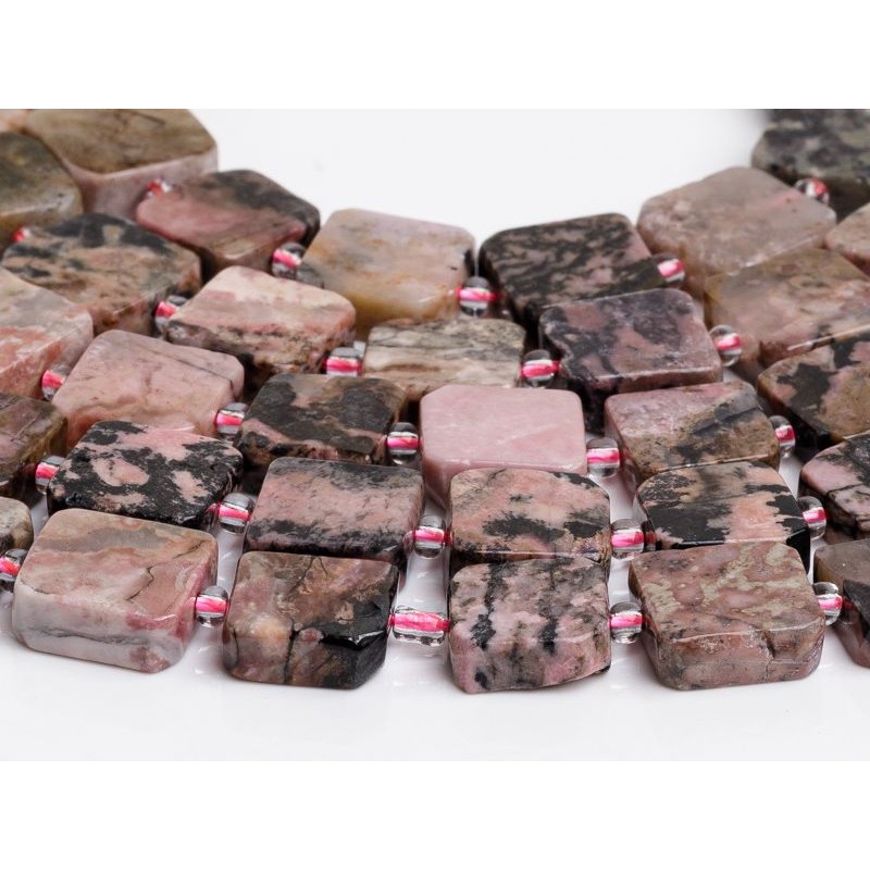 Ροδονίτης - Rhodonite χρώμα σκούρο ροζ σχήμα τετράγωνο 12 mm