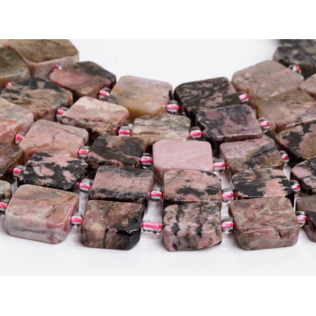 Ροδονίτης - Rhodonite χρώμα σκούρο ροζ σχήμα τετράγωνο 12 mm