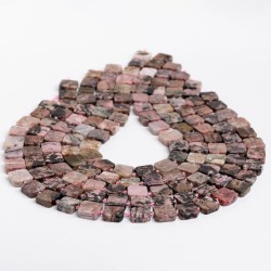 Ροδονίτης - Rhodonite χρώμα σκούρο ροζ σχήμα τετράγωνο 12 mm